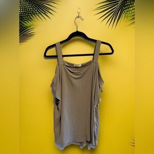 Babaton by  Aritzia cold shoulder top in olive green.